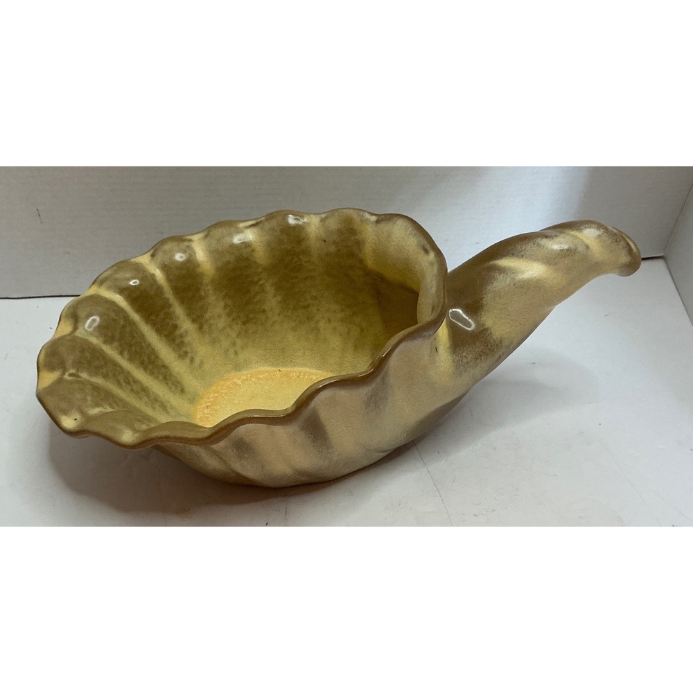 Frankoma Vintage Cornucopia Planter Ceramic Horn of Plenty Gold Brown 12.5in